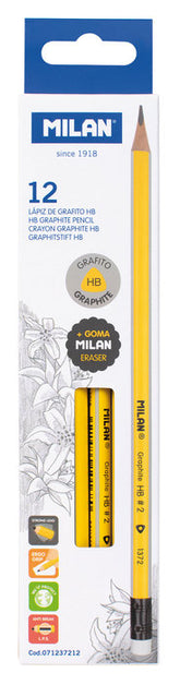 LAPIZ GRAFITO MILAN HB CON GOMA | 12 UNIDADES | (MILAN)